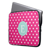 Hot Pink Polka Dot Minze Monogramm Laptopschutzhülle (Vorderseite Links)