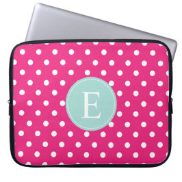 Hot Pink Polka Dot Minze Monogramm Laptopschutzhülle