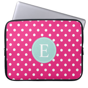 Hot Pink Polka Dot Minze Monogramm Laptopschutzhülle