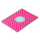 Hot Pink Polka Dot Minze Monogramm Notizblock (Linke Seite)