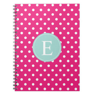 Hot Pink Polka Dot Minze Monogramm Notizblock