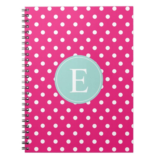 Hot Pink Polka Dot Minze Monogramm Notizblock (Vorderseite)