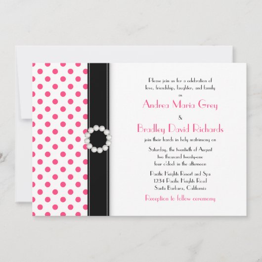 Hot Pink Polka Dot Wedding Einladung (Vorderseite)