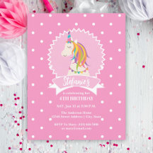 Hot Pink Polka Dots Magical Unicorn Girl Birthday