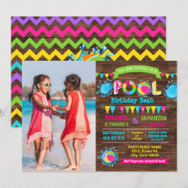 Hot Pink Pool Geburtstagsbash kombiniert Geschwist Einladung