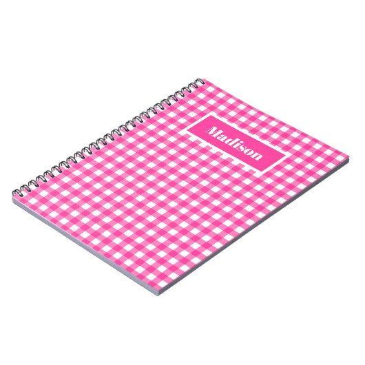 Hot Pink Preppy Gingham Pattern Notizblock (Linke Seite)