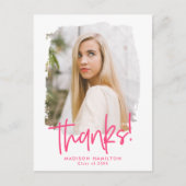 Hot Pink Preppy Script Foto Abschluss Vielen Dank Postkarte (Vorderseite)