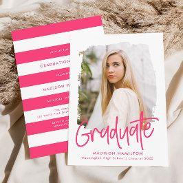 Hot Pink | Preppy Script Foto Graduation Party Einladung