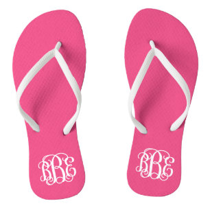 Hot Pink Preppy Script Monogram Badesandalen