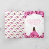 Hot Pink Princess Floral Quinceñera Dankeskarte (Innenseite)