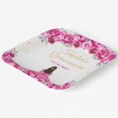 Hot Pink Princess Floral Quinceñera Pappteller (Gewinkelt)