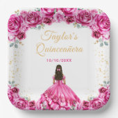 Hot Pink Princess Floral Quinceñera Pappteller (Vorderseite)