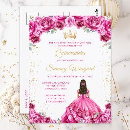 Hot Pink Princess Floral Quinceñera Postkarte