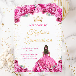 Hot Pink Princess Floral Quinceñera Programm