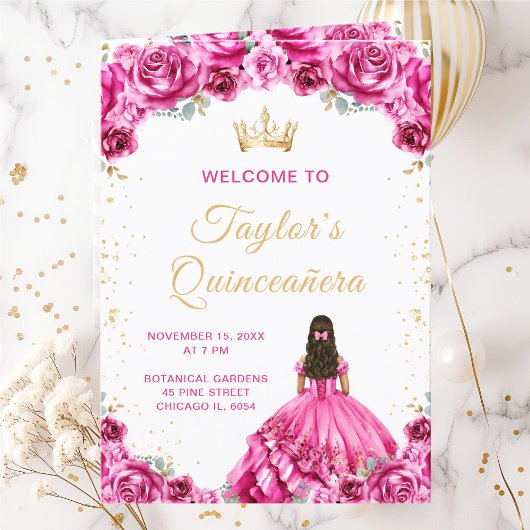 Hot Pink Princess Floral Quinceñera Programm
