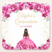 Hot Pink Princess Floral Quinceñera Rechteckiger Pappuntersetzer (Vorderseite)