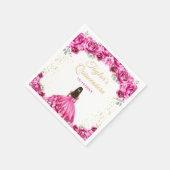Hot Pink Princess Floral Quinceñera Serviette (Ecke)