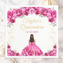 Hot Pink Princess Floral Quinceñera Serviette