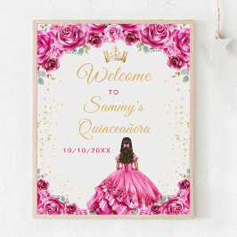 Hot Pink Princess Quinceañera Willkommen Poster