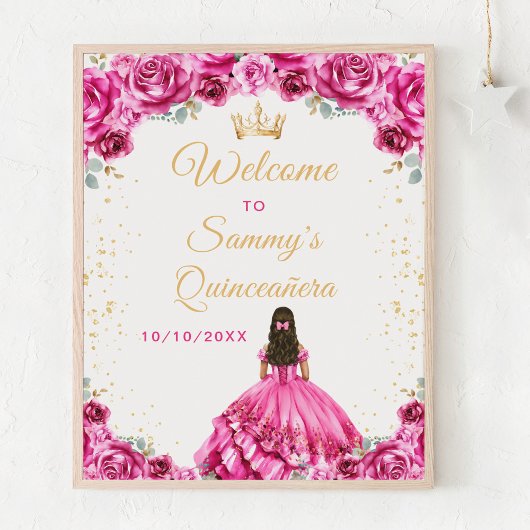 Hot Pink Princess Quinceañera Willkommen Poster