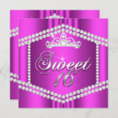 Hot Pink Princess Sweet 16 Party Diamond Trim Einladung (Vorne/Hinten)