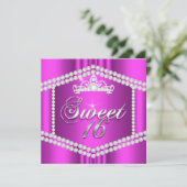 Hot Pink Princess Sweet 16 Party Diamond Trim Einladung (Stehend Vorderseite)