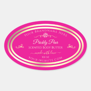 Hot-Pink-Produkt-Label-Goldrahmen und Vintage Rose Ovaler Aufkleber