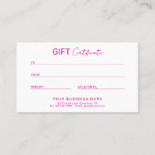 Hot Pink Professional Business Gift Certificate Telefonnummerkarte (Rückseite)