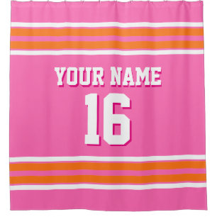 Hot Pink Pumpkin Orange WhStripes Sports Jersey Duschvorhang
