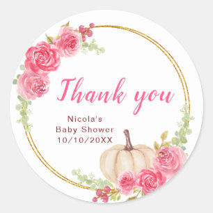 Hot Pink Pumpkins Baby Dusche Danke Runder Aufkleber