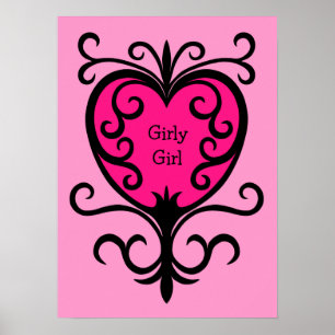 Hot Pink Punk Mädchen verziertes Herz Poster