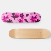Hot Pink Purple Blumen Vögel Schmetterlinge Blumen Skateboard (Horizontal)