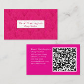 Hot Pink QR Code Business Card Minimalistisch Visitenkarte (Vorne/Hinten)
