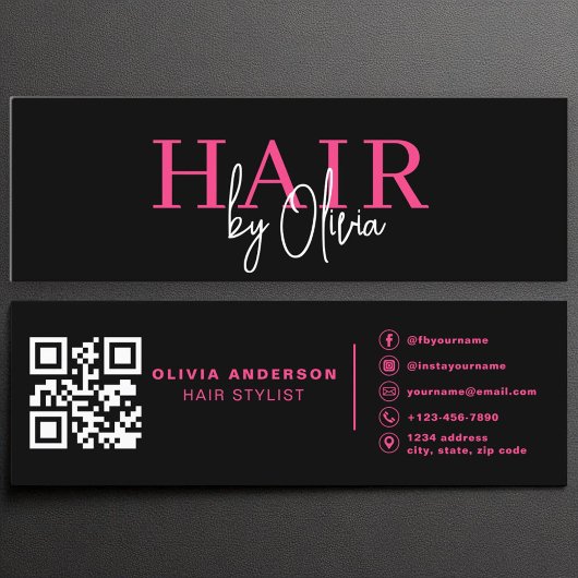 Hot Pink QR Code Haarstylist Moderne Typografie Mini Visitenkarte