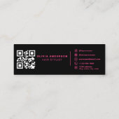 Hot Pink QR Code Haarstylist Moderne Typografie Mini Visitenkarte (Rückseite)