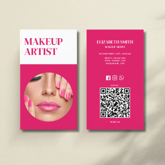 Hot Pink & QR Code Makeup Artist Business Card Visitenkarte