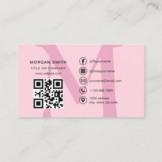 Hot Pink QR Code Script Name Girl Monogram Visitenkarte (Rückseite)