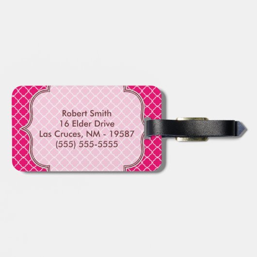 Hot Pink Quarterfolie Latti Monogram Gepäckanhänge Gepäckanhänger (Rückseite horizontal)