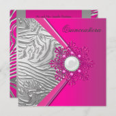 Hot Pink Quinceanera 15. Geburtstagsparty Einladung (Vorne/Hinten)