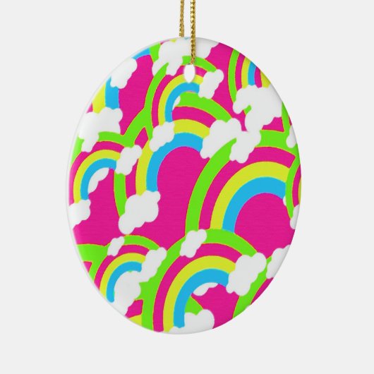 Hot Pink Rainbow Pattern Keramik Ornament (Rechts)