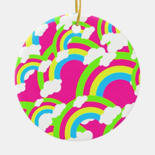 Hot Pink Rainbow Pattern Keramik Ornament (Vorne)