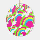 Hot Pink Rainbow Pattern Keramik Ornament (Links)