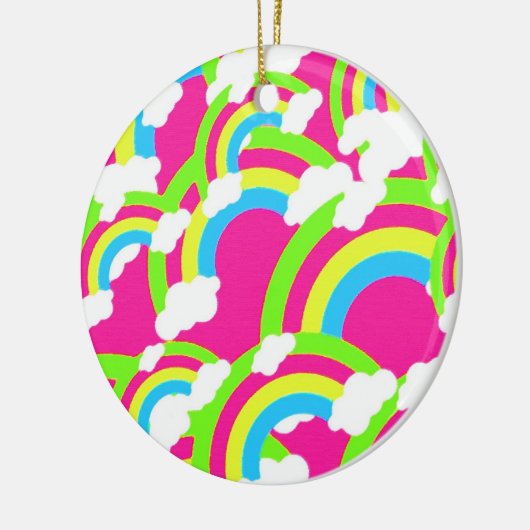 Hot Pink Rainbow Pattern Keramik Ornament (Links)