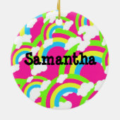 Hot Pink Rainbow Pattern Keramik Ornament (Hinten)