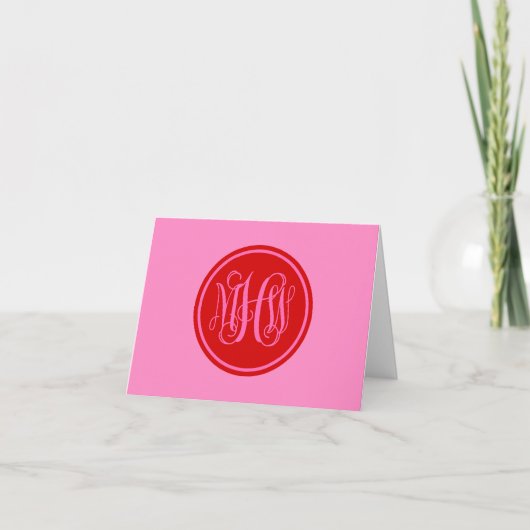 Hot Pink Red 3 Initial Vine Script Monogram DIY BG Dankeskarte (Vorderseite)