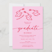 Hot Pink Red Hand gezeichnet Scrible Hats Abschlus Einladung (Vorderseite)