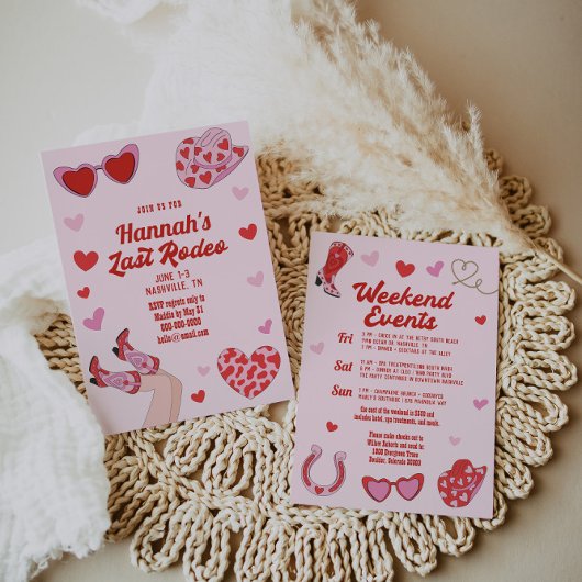 Hot Pink Red Last Rodeo Bachelorette Einladung