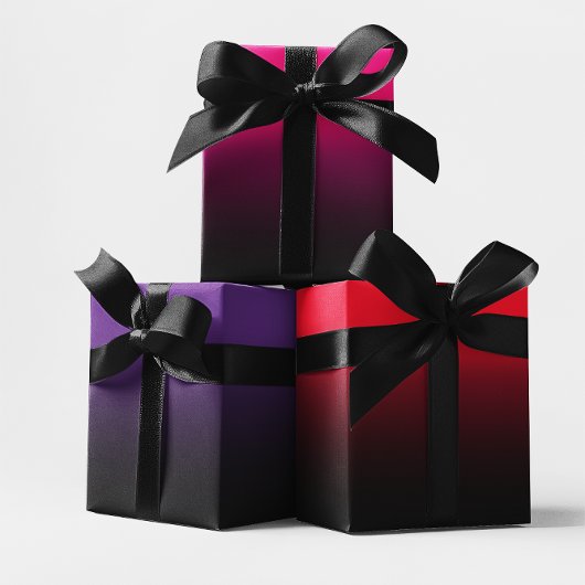 Hot Pink Red Royal Lila und Black Ombre Mix Geschenkpapier Set