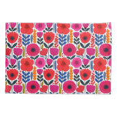 Hot Pink & Red Spring Blumen Aquarell Kissenbezug (Rückseite)