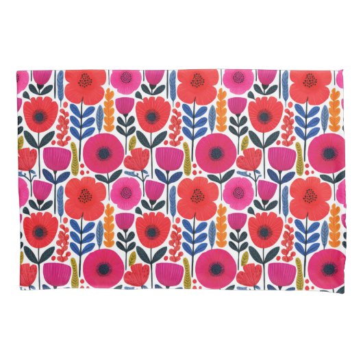 Hot Pink & Red Spring Blumen Aquarell Kissenbezug (Vorderseite)